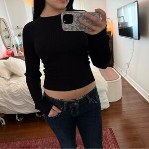 Dynamite Black Ribbed Long Sleeve Fitted Sweater